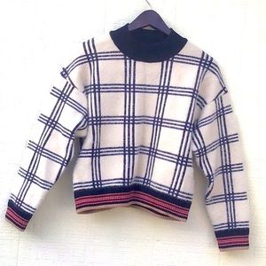 Mango fancy plaid mock neck checkered sweater